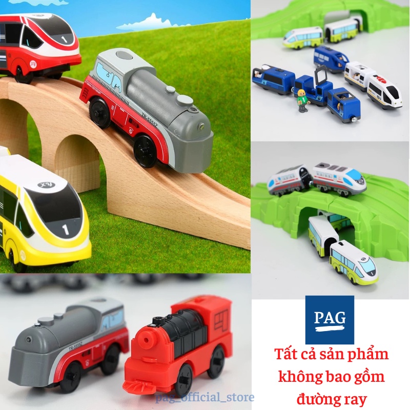 Tàu điện siêu tốc, xe lửa chạy bằng pin, phụ kiện chơi cùng đường ray xe lửa gỗ