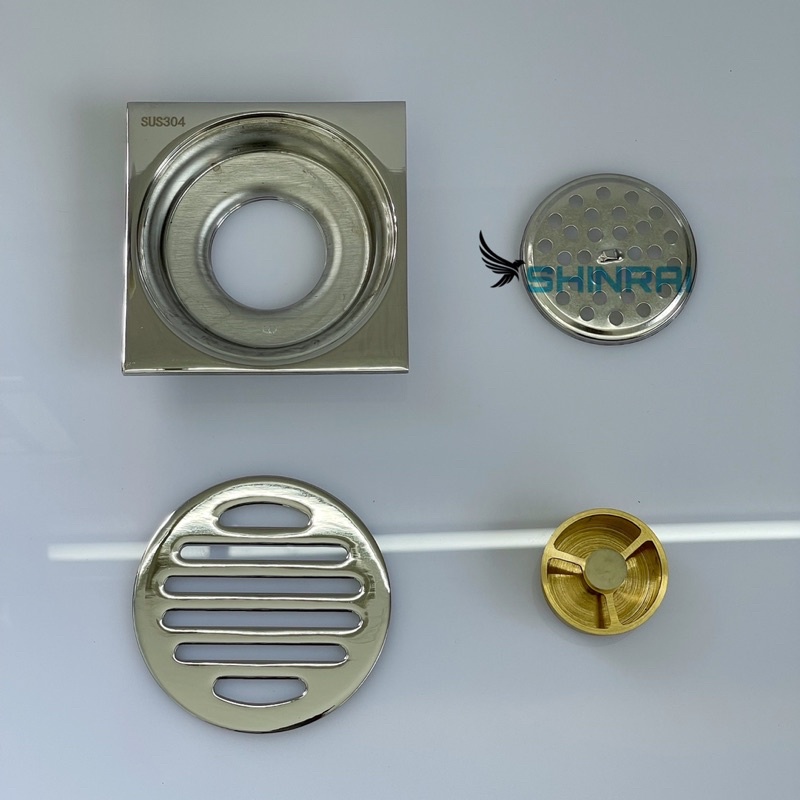 ( 10 * 10 Cm - Mặt Kẻ Đáy Đồng Lò Xo ) Ga Thoát Sàn , Thu Sàn , Phễu Thoát Nước Nhà Tắm SHINRAI Chống Mùi Hôi