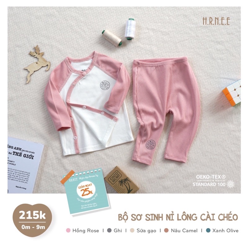 Hrnee - Bộ sơ sinh cài chéo cho bé 0-9 tháng