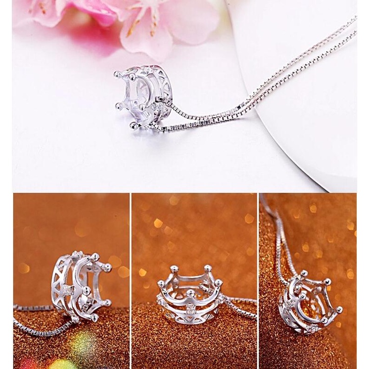 vòng cổ Bạc Mặt Vương Miện Đính Đá Đơn Giản