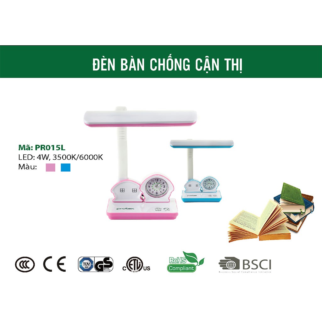 Đèn bàn LED học sinh chống cận thị PROTEX PR-015L kèm đồng hồ ngôi nhà ngộ nghĩnh