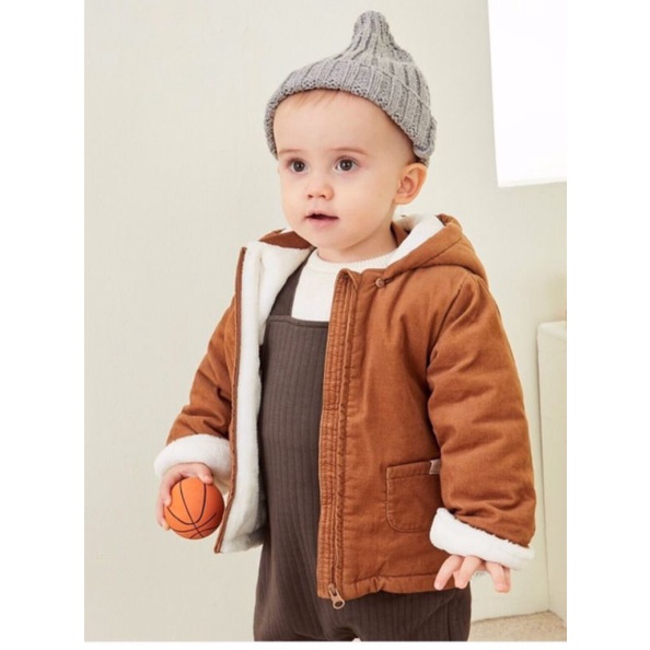 Áo khoác mũ tai gấu lót nỉ cho bé