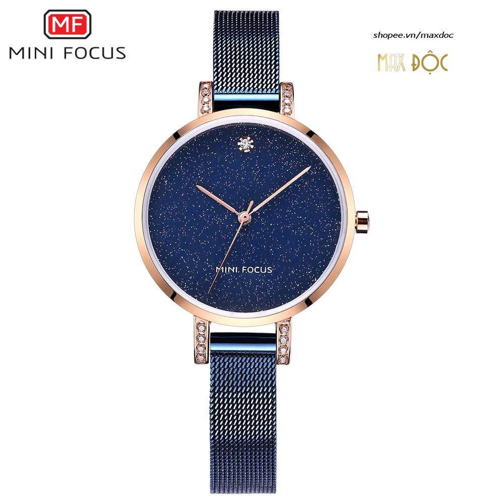 Đồng hồ nữ Mini Focus dây thép lưới đính đá mặt ánh sao MF160