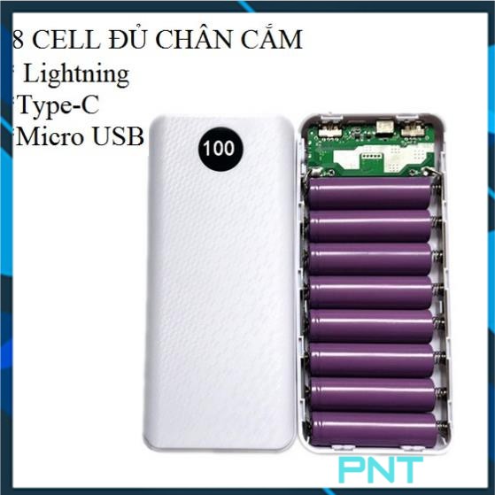 Box sạc dự phòng 8 Cell 3 đầu vào lightning\typec\Micro usb, mạch sạc dự phòng,pin dự phòng