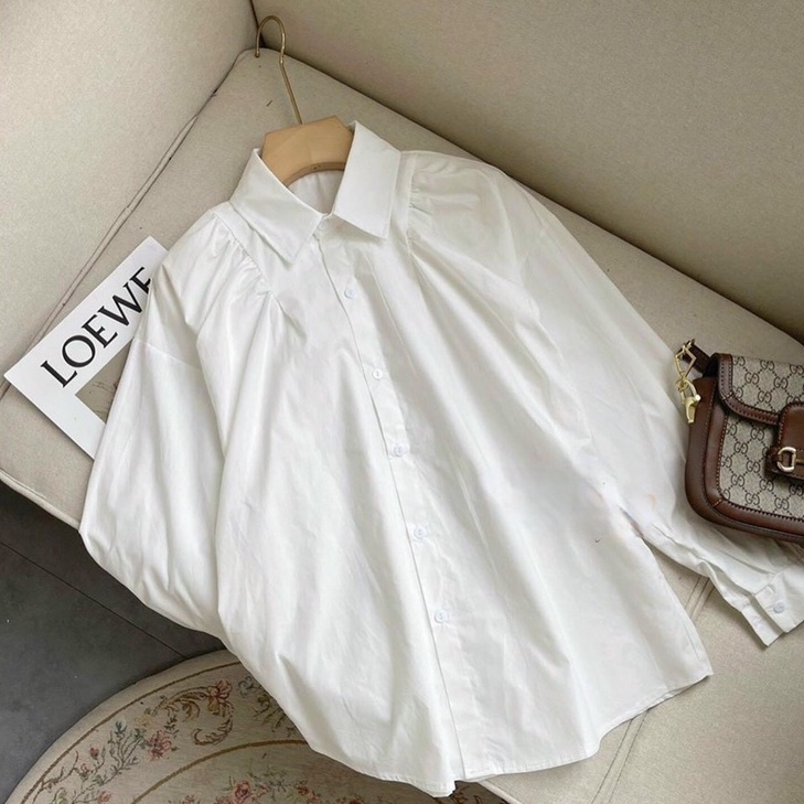 Áo sơ mi trắng nữ kiểu tay bồng, vạt bầu cực xinh size S M L