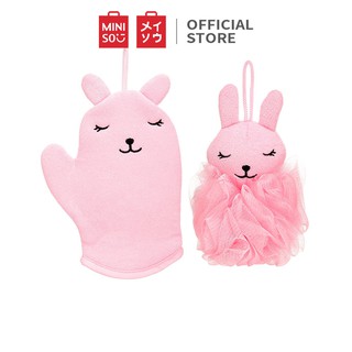 Bộ găng + bông tắm ( hồng) Miniso