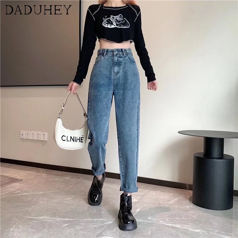 Quần jeans lưng cao ống đứng thời trang Hàn cho nữ