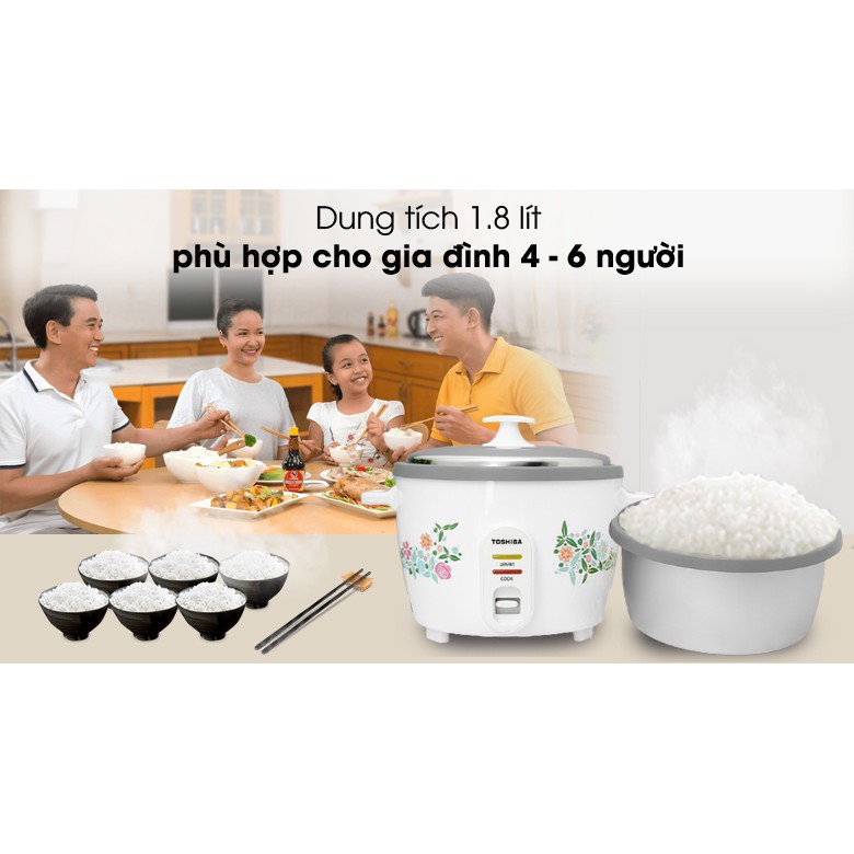 Nồi cơm nắp rời Toshiba RC-18MH1PV - Dung tích 1.8 lít - Bảo hành 12 tháng