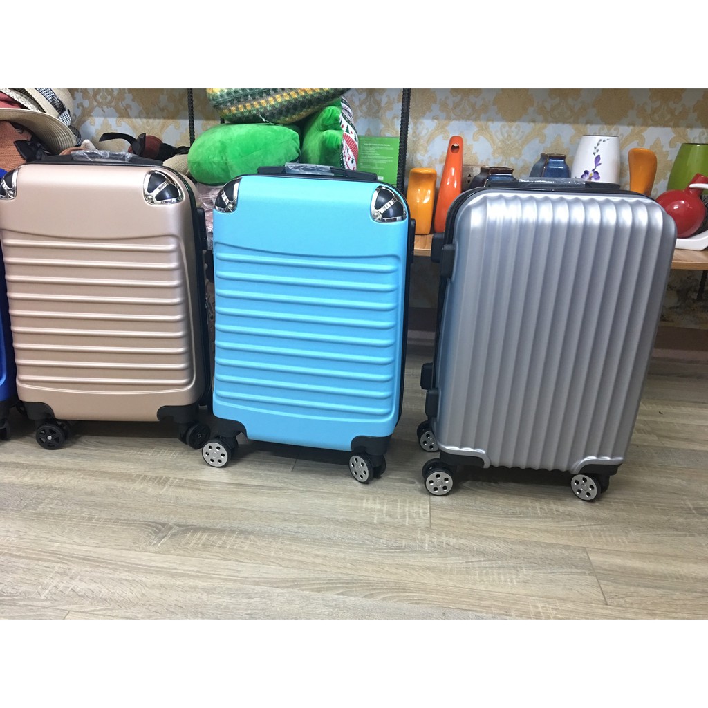 Vali du lịch, vali kéo xách tay (họa tiết ngang) bền rẻ đẹp - Bảo hành 3 năm - Màu xanh