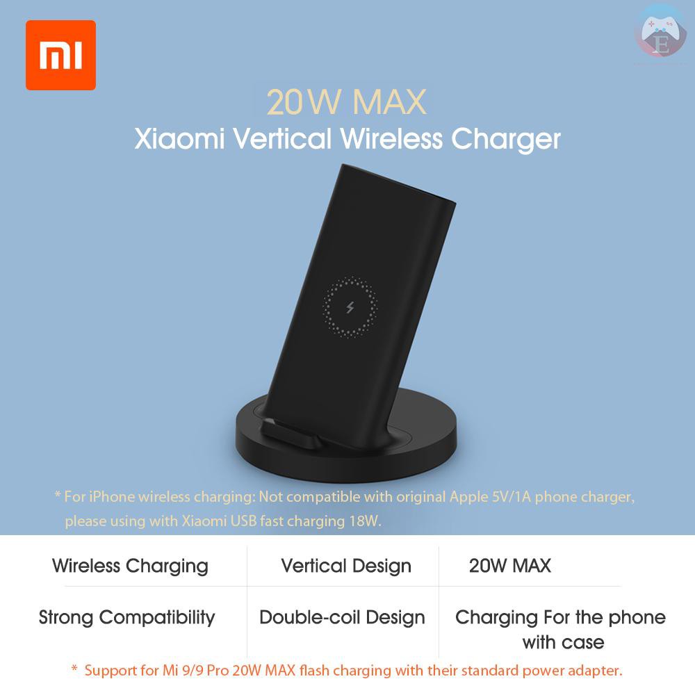 Ê Xiaomi Vertical Wireless Charger 20W Max with Flash Charging Qi Compatible Multiple Safe Stand Horizontal for Mi 9 (20W) MIX 2S iPhone Samsung