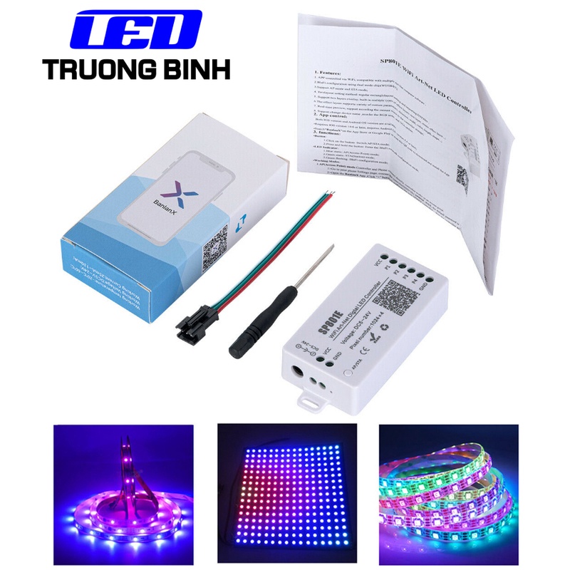 SP801E BỘ ĐIỀU KHIỂN LED FULL MÀU ARGB WS2812B WS2811 UCS1903 4 CỔNG ĐỒNG BỘ KẾT NỐI APP WIFI ART-NET