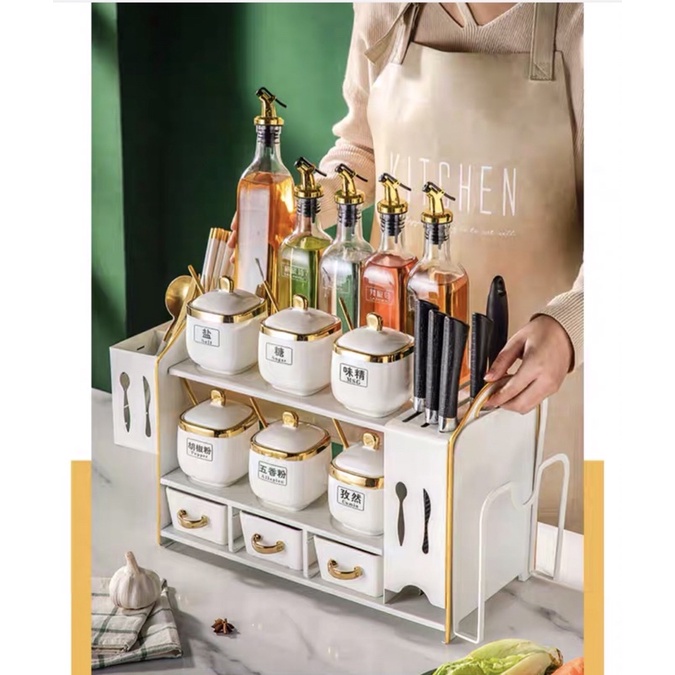 Bộ gia vị nhà bếp 15 món màu trắng cao cấp