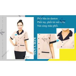 Áo tạp vụ nữ, áo đồng phục lao công tay ngắn ATVCS01, nhân viên vệ sinh bệnh viện, phòng khám, nhà hàng -  Kim Vàng