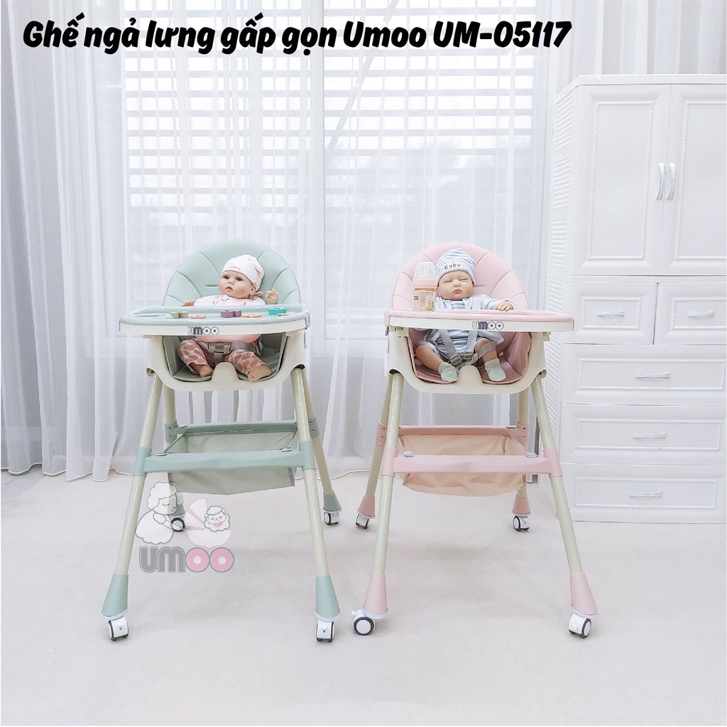 [Hàng sẵn giao ngay]. Ghế ăn ngả lưng gấp gọn có bánh UM-05117