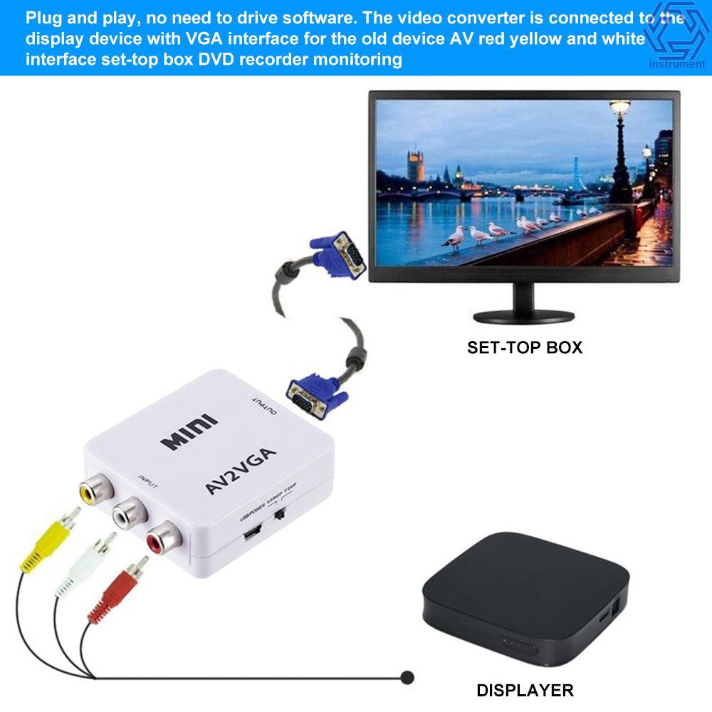 Bộ Chuyển Đổi Hình Ảnh Từ Av Rca Cvbs Sang Vga 3.5mm Kèm Phụ Kiện