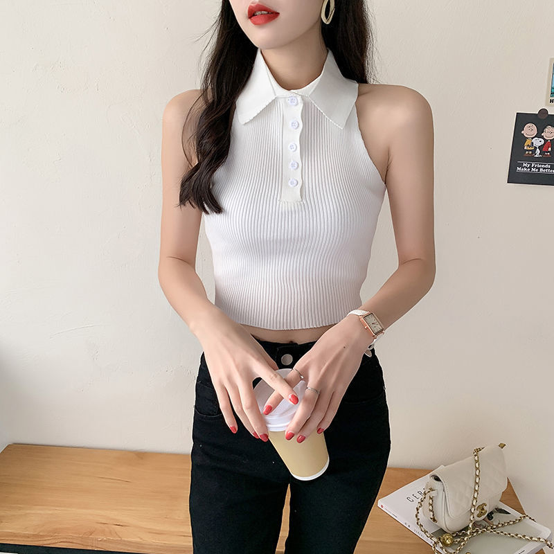 Áo croptop sát nách cổ bẻ dáng ôm quyến rũ dành cho nữ