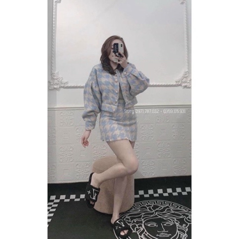 Sét áo dạ crotop mix chân váy kẻ xanh siêu hot hack tuổi (kèm ảnh thật) | BigBuy360 - bigbuy360.vn