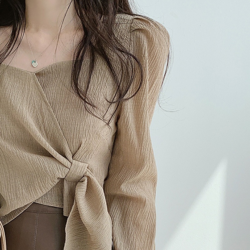 Áo kiểu IELGY cổ vuông tay dài phong cách Hàn Quốc dành cho nữ