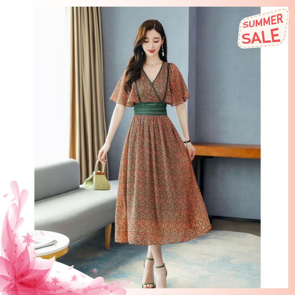 Đầm Maxi Hoa Nhí Viền Ren - Váy Đầm Maxi Dáng Xoè Voan Lụa Cao Cấp 2 Lớp Siêu Sang Hàng Nhập