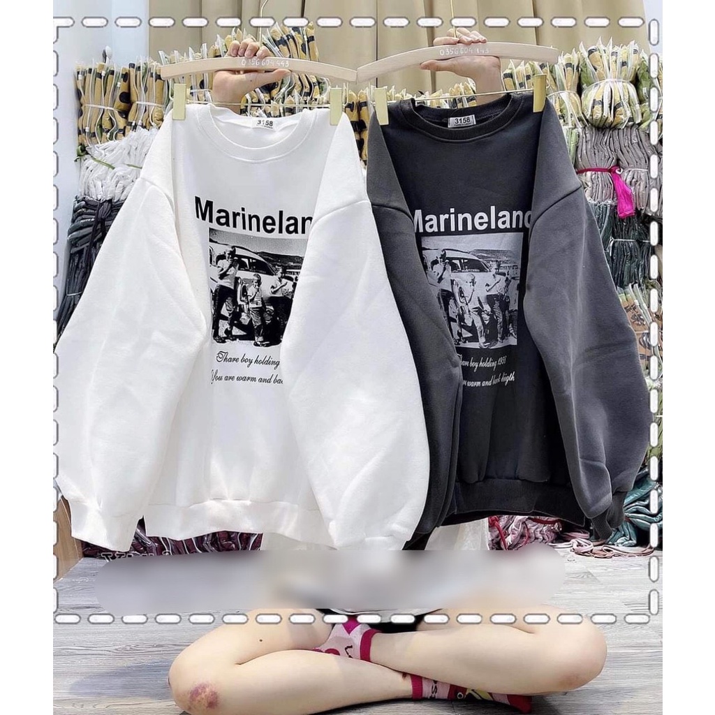 Áo sweater nỉ bôngdáng  rộng tay bồng dày dặn free size Marinelan