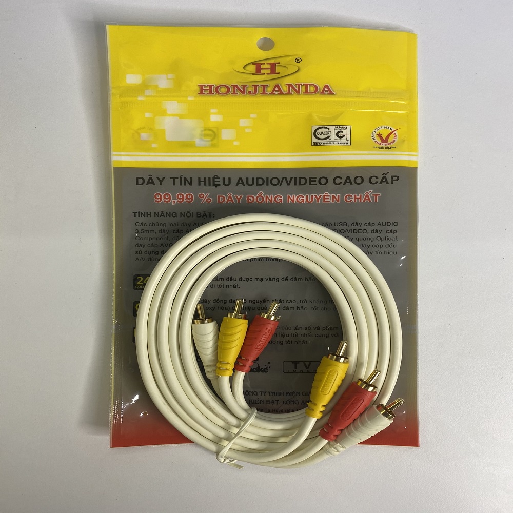 Cáp loa AV 6 đầu hoa sen RCA dài 1.8/3/5/10M cao cấp HJD (dây AV 6 đầu)