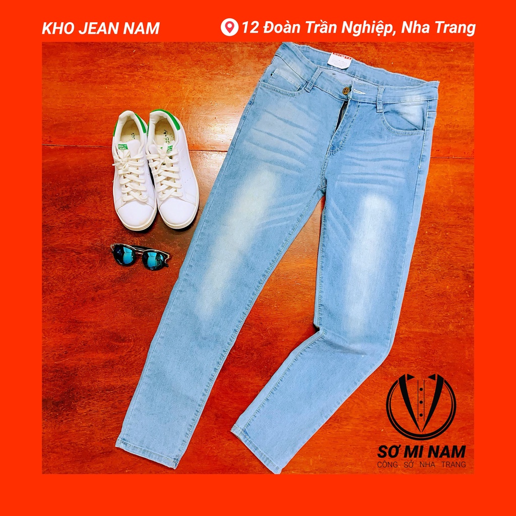 Quần jean nam màu xanh trơn không rách co dãn