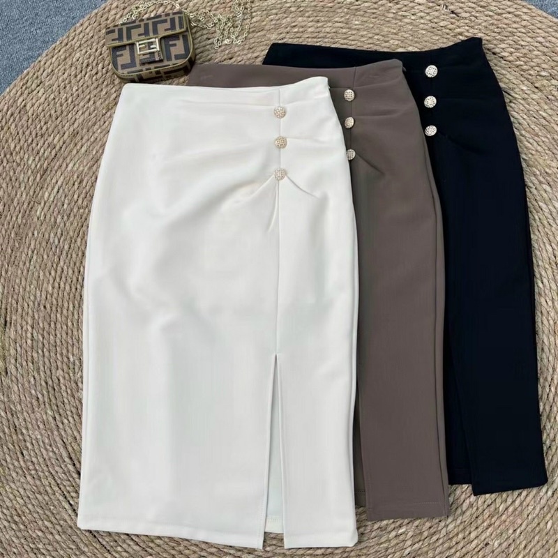 Chân váy bút chì sẻ trước công sở chất co dãn phối 3 khuy - windy.com | BigBuy360 - bigbuy360.vn