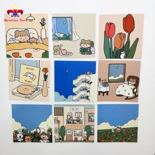 Set 9 Tấm Thẻ Dán Tường Họa Tiết Hoạt Hình Sáng Tạo