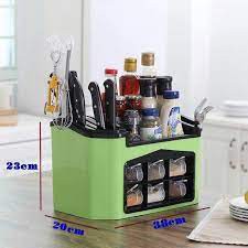 Kệ đựng gia vị 6 cốc có khe để cắm dao - Hộp đựng dụng cụ nhà bếp đa năng Việt Nhật màu pastel xinh xắn
