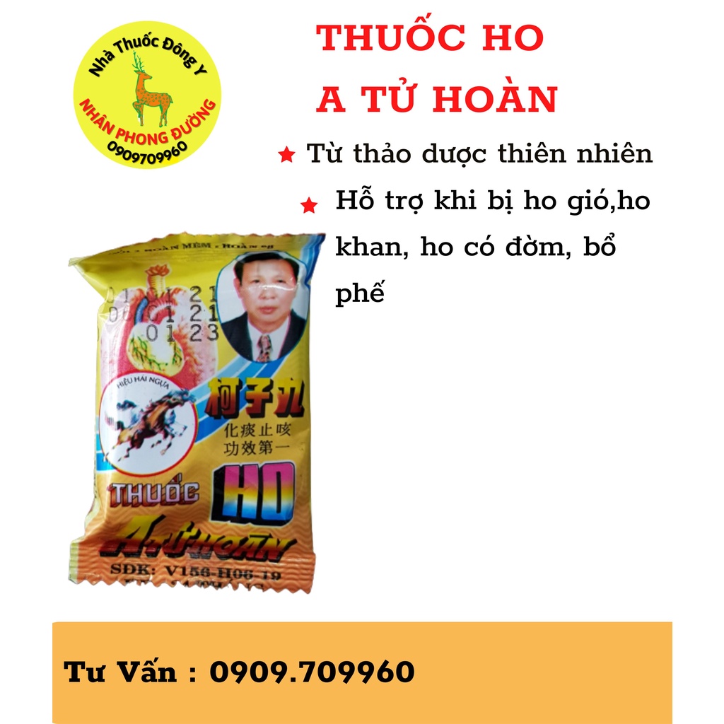 VIÊN NGẬM HO A TỬ HOÀN, gói 1 hoàn 6g, hỗ trợ các chứng ho nhiệt, các trường hợp ho do cảm mạo phong hàn...