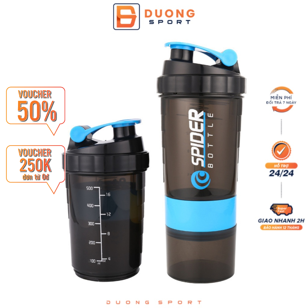 Bình Lắc Shaker Tập Gym 3 Ngăn Tiện Dụng 500 Ml Có Lò Xo BN0003