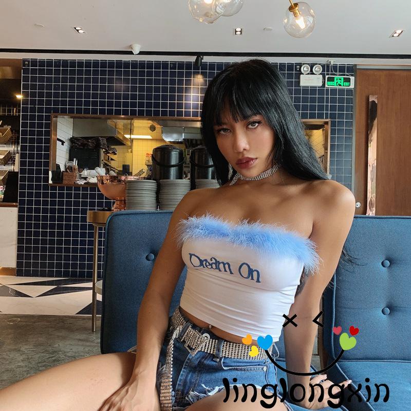 ✲Yb❤Áo Ống Thêu Chữ Hở Rốn Thời Trang Cho Nữ