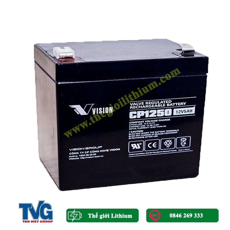 Ắc quy chính hãng Vision lưu trữ UPS, loa kéo, xe điện trẻ em CP1250 12V 5Ah