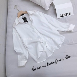 Áo sơ mi tron phom dài chất kate Nhật dày dặn