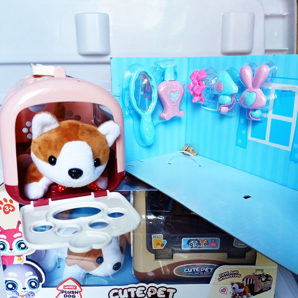 Đồ chơi 2 trong 1 bé vừa nuôi thú cưng vừa làm bác sĩ-Mô hình lồng nuôi thú cưng cún chó Mèo