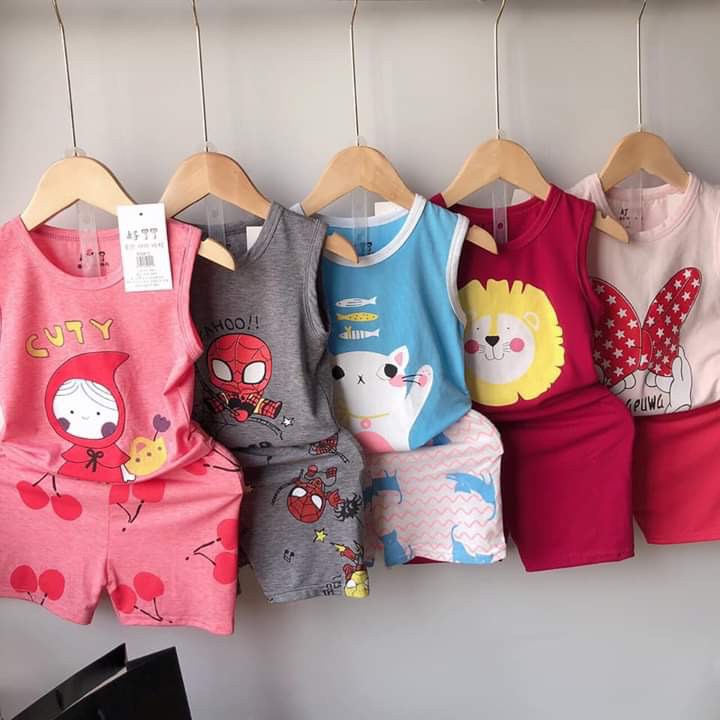 [Rẻ Vô Địch] Bộ Quần Áo Ba Lỗ Cotton Cho Bé Trai Và Bé Gái Hình Dễ Thương Từ 7 -18Kg Chất Siêu Mát