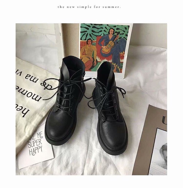 Giày da nữ kéo séc cổ cao ulzzang Hàn quốc | BigBuy360 - bigbuy360.vn