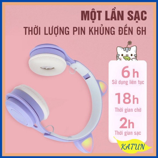 Tai Nghe Con Mèo Dễ ThươngTai Nghe Bluetooth 5.0 Có Đèn Led  Tai Nhe Có Chụp Tai Có Mic Âm BAss Mạnh( Bảo Hành