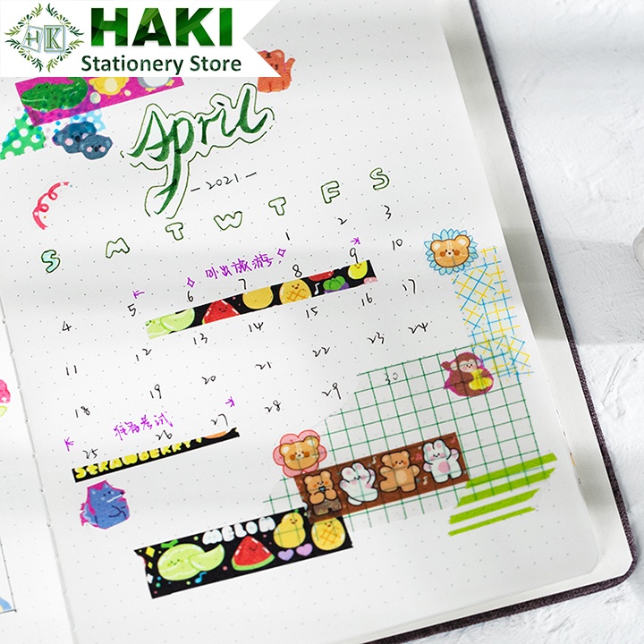 Washi tape cute HAKI, cuộn băng dính washi tape in họa tiết hoạt hình đáng yêu giá rẻ BD04