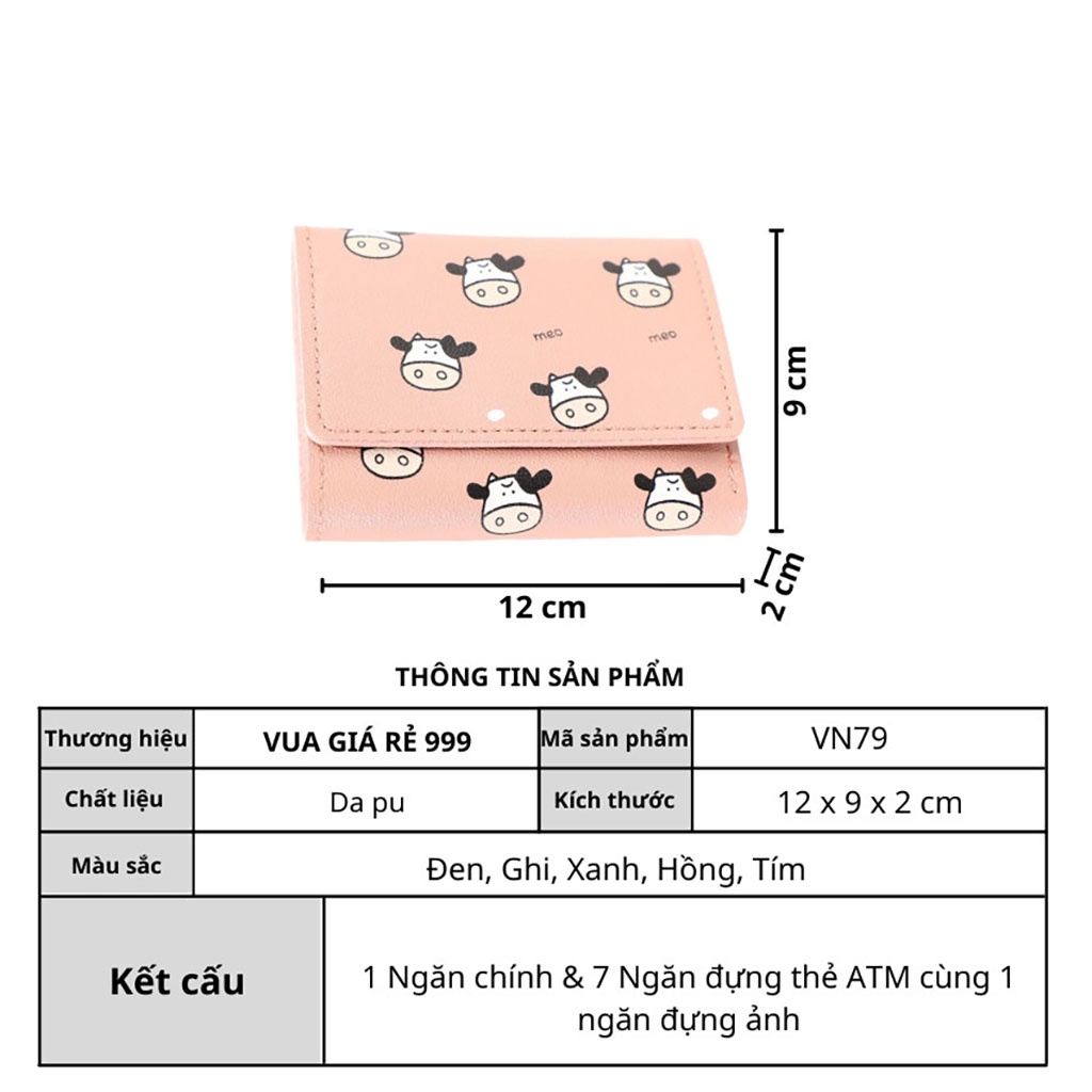 Ví nữ đẹp giá rẻ ngắn cầm tay mini nhỏ gọn dễ thương cute nhiều ngăn bỏ túi thời trang cao cấp VN79