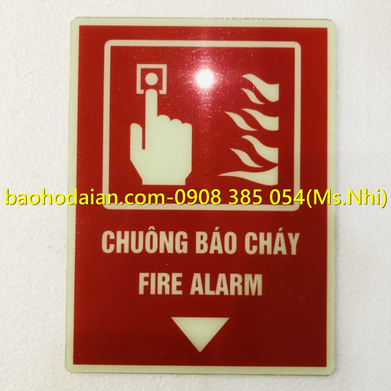 Biển dạ quang chuông báo cháy KT 15x20cm- fire alarm