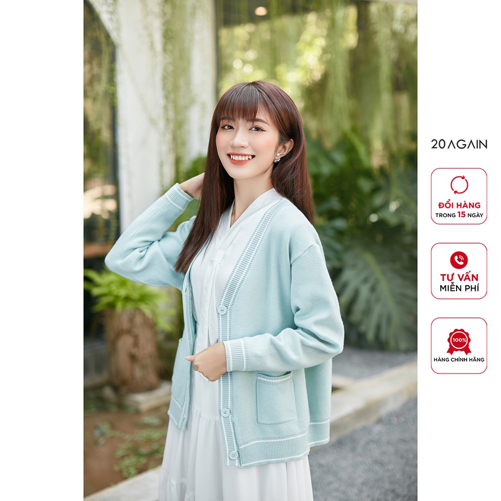 [Mã WABRAG99 giảm 10% đơn 99K] Áo cardigan nữ dài tay phối viền 20AGAIN, chất len cao cấp, mịn, co giãn tốt KLA0082 | BigBuy360 - bigbuy360.vn