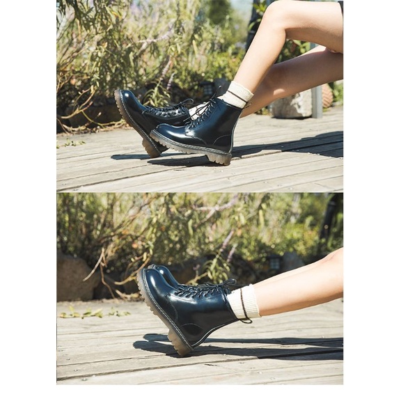 Giày boots da bò cổ cao vintage