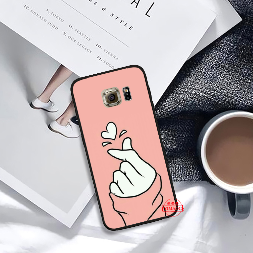 Ốp điện thoại dẻo in hình bàn tay tạo hình trái tim cho Samsung S6 S7 Edge S8 S9 S10 Plus