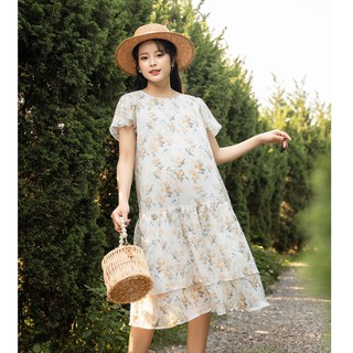 Váy bầu đẹp Flora Dress chất tơ 2 lớp mềm dịu nhẹ, họa tiết hoa cho mẹ diện xuống phố by LAMME