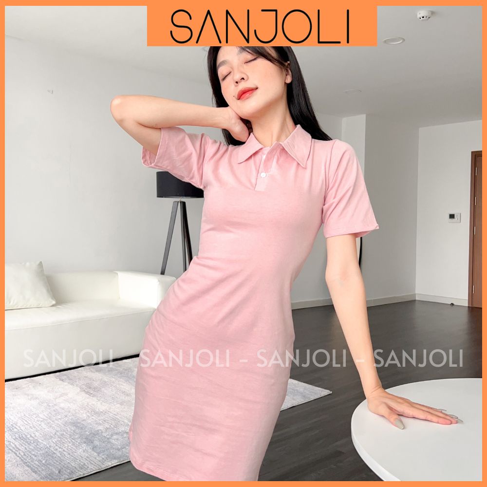 Đầm Body Nữ SANJOL Váy Polo Vải Cotton Sang Chảnh Hàn Quốc, Đi Chơi Biển Thiết Kế 3 Màu Xám Đen Hồng VD005