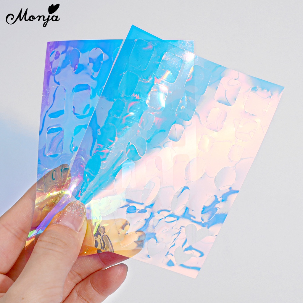 Miếng dán trang trí móng tay MONJA kiểu giấy bóng kính phản quang DIY 3D thời trang dành cho salon