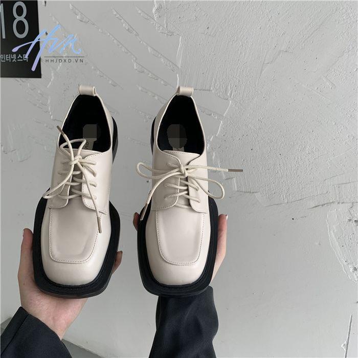 Giày Da Mũi Vuông Cột Dây Phong Cách Anh Quốc Thời Trang 2022 Cho Nữ