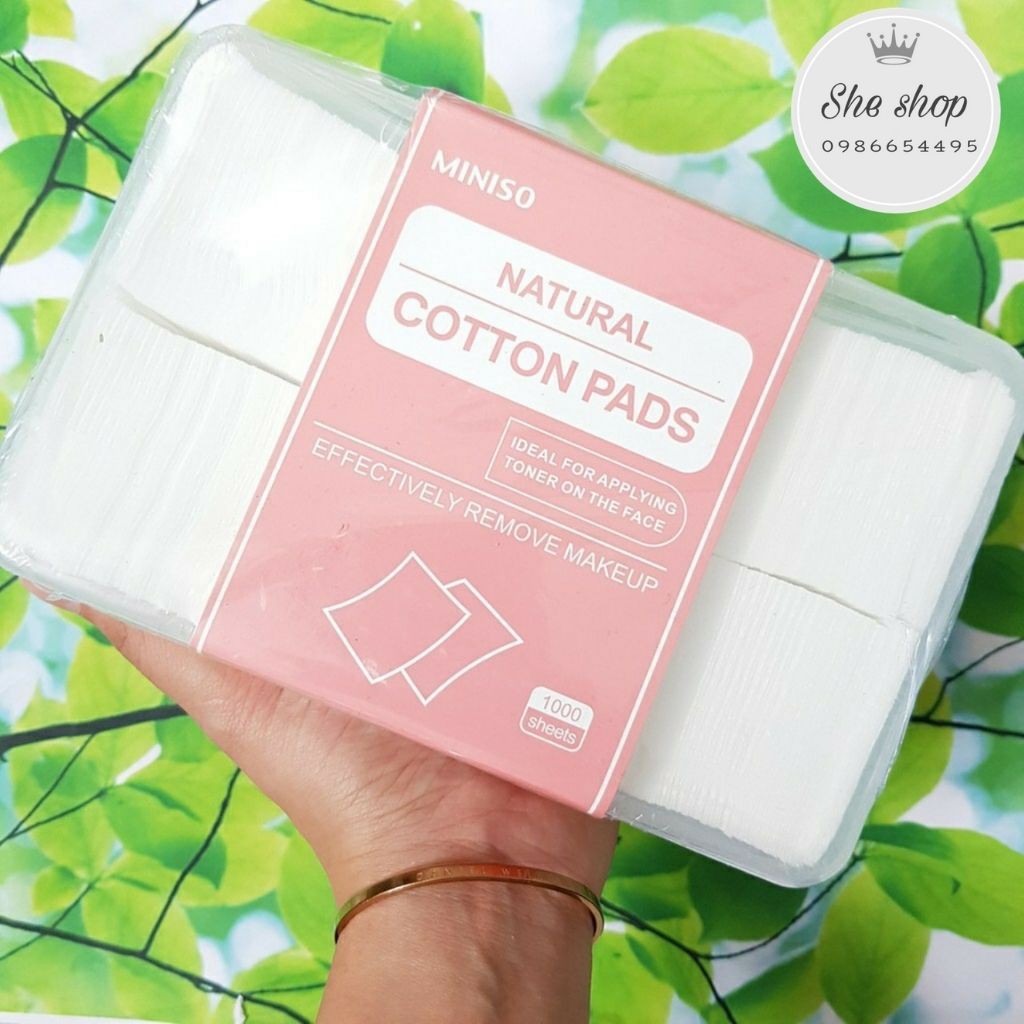Bông tẩy trang Miniso Nhật Bản hộp 1000 miếng- mềm mại, mịn màng