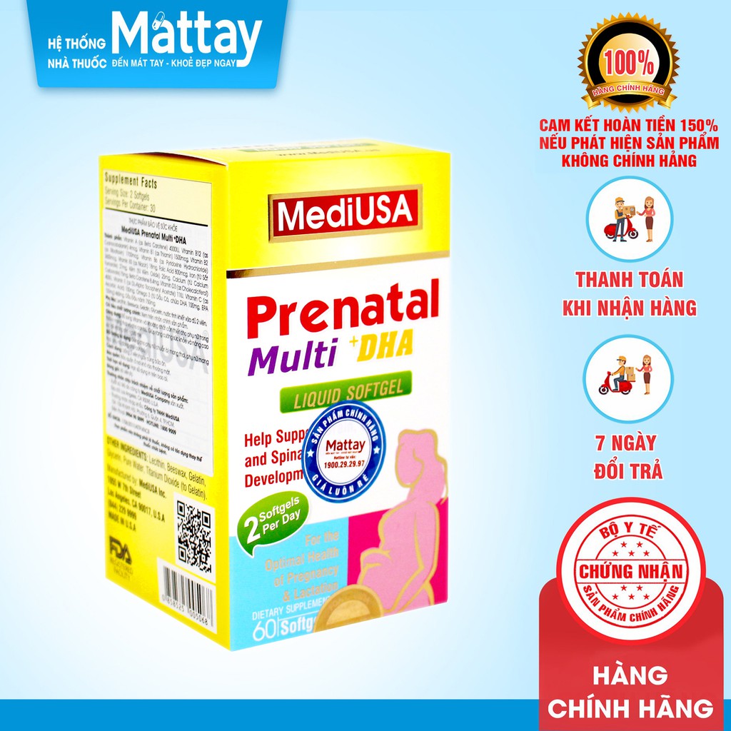 Prenatal Multi DHA - MediUSA - Chai 60 Viên - Bổ Sung Vitamin Và Khoáng Chất Cần Thiết Cho Phụ Nữ Mang Thai.
